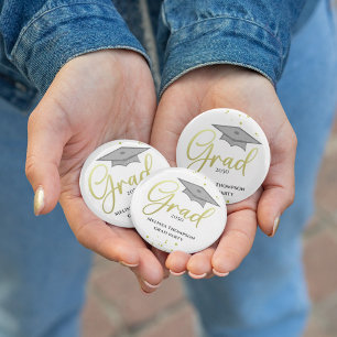 Graduate Grad Gold Graduation Script Party 6 Cm Round Badge