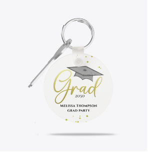 Graduate Grad Gold Graduation Script Party Key Ring