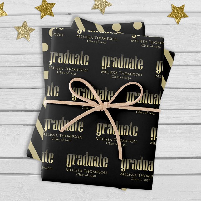 Graduate Grad Gold Modern Graduation Custom Wrapping Paper Sheet (Creator Uploaded)