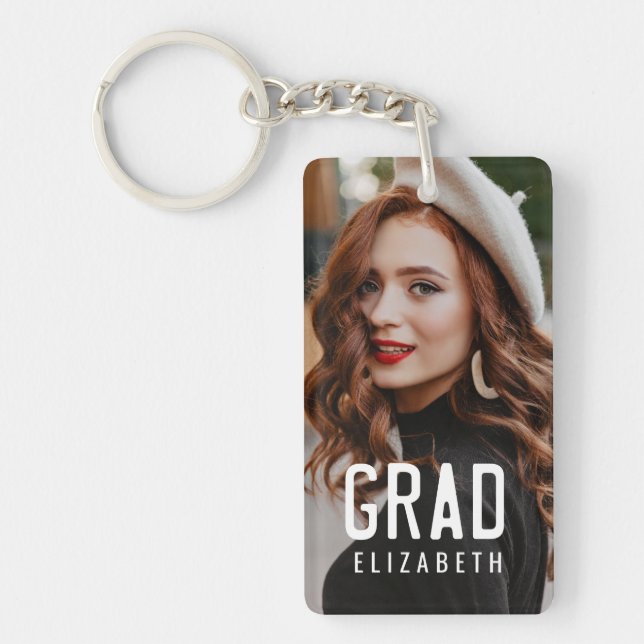 Graduate Grad Modern Cool Simple Minimalist Photo Key Ring (Front)