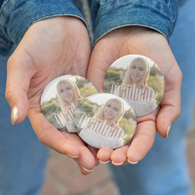 Graduate Grad Typography Graduation Photo Simple 6 Cm Round Badge (Creator Uploaded)