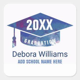 graduate / graduation academic class of, blue square sticker