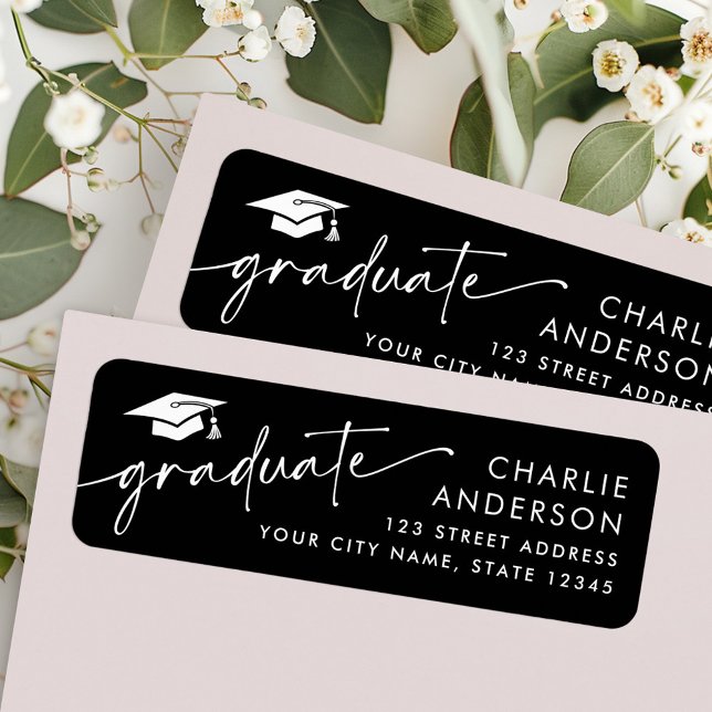 Graduate graduation cap black return address label (Graduate graduation cap black return address label)