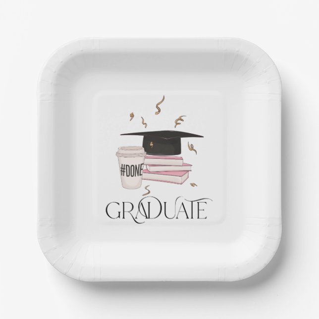 Graduate Graduation Cap Books Coffee Paper Plate (Front)