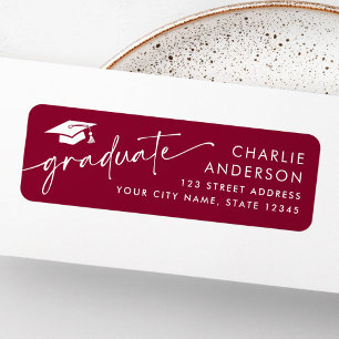 Graduate graduation cap burgundy return address label