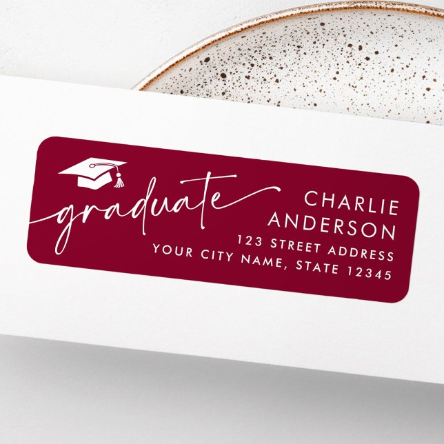 Graduate graduation cap burgundy return address label (Creator Uploaded)