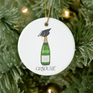 Graduate Graduation Cap Champagne Custom Christmas Ceramic Ornament