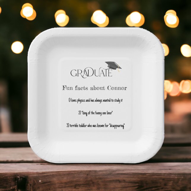 Graduate Graduation Cap Fun Facts Paper Plate (Creator Uploaded)