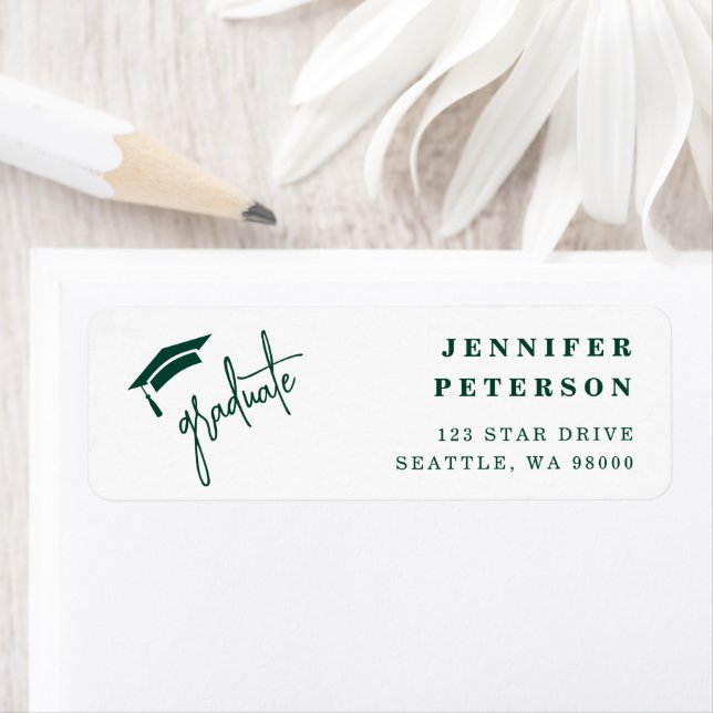 Graduate Graduation Cap Green Return Address Label (Insitu)