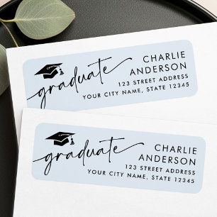 Graduate graduation cap light blue return address return address label