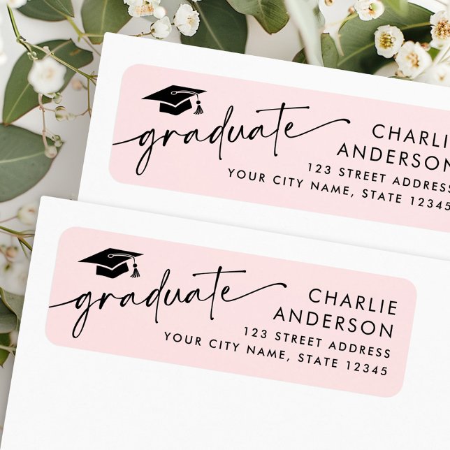 Graduate graduation cap light pink return address label (Graduate graduation cap light pink return address label)