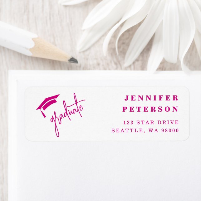 Graduate Graduation Cap Pink Return Address Label (Insitu)