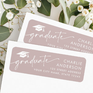 Graduate graduation cap rose taupe return address label