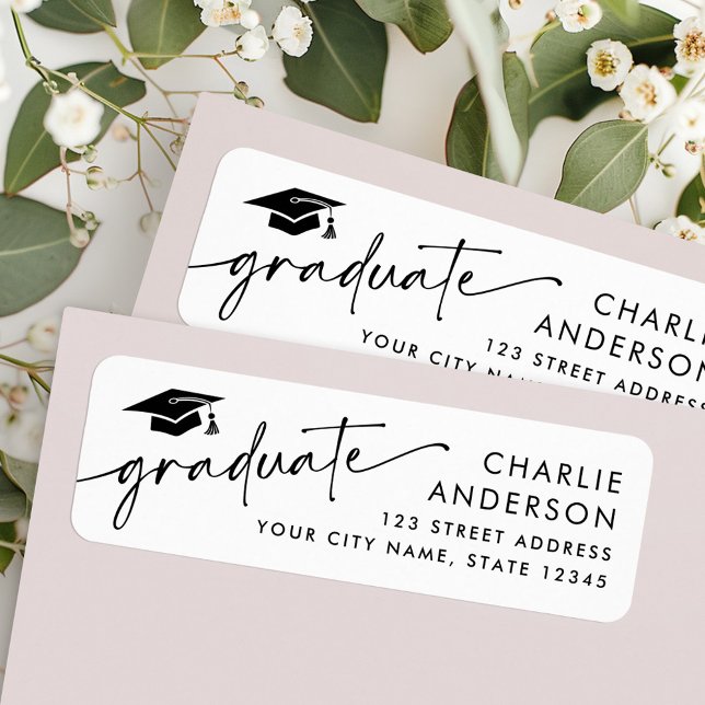 Graduate graduation cap white return address label (Graduate graduation cap white return address label)
