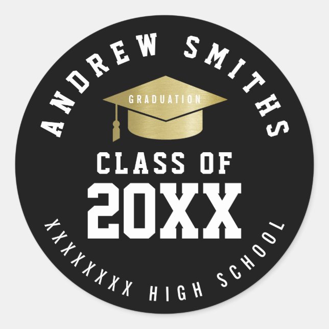 graduate / graduation "class of" black classic round sticker (Front)