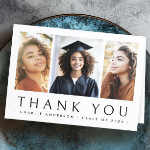 Graduate graduation elegant 3 photo thank you card