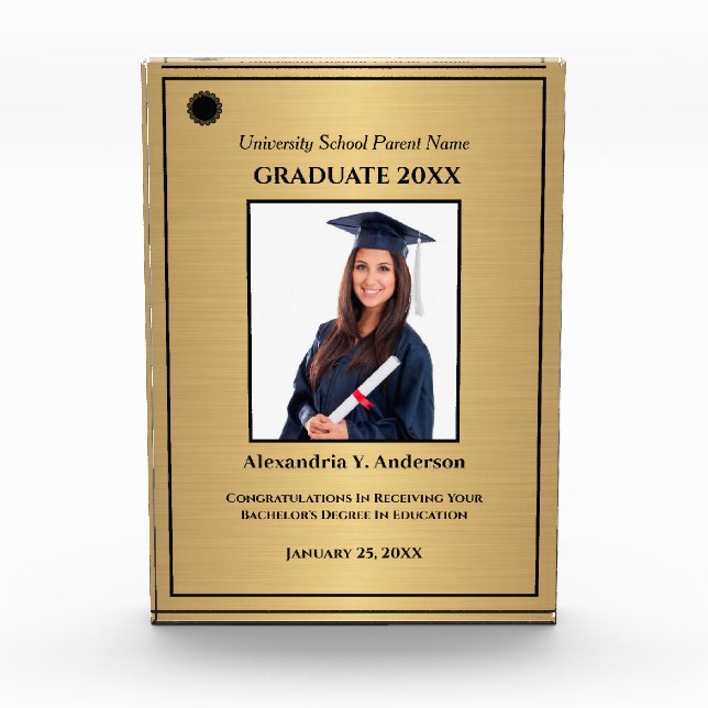 Graduate Graduation Gold Logo Modern Awards  Photo Block (Front)