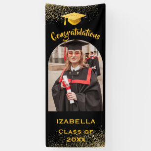 Graduate Graduation Photo Gold Black Custom Retrac Banner
