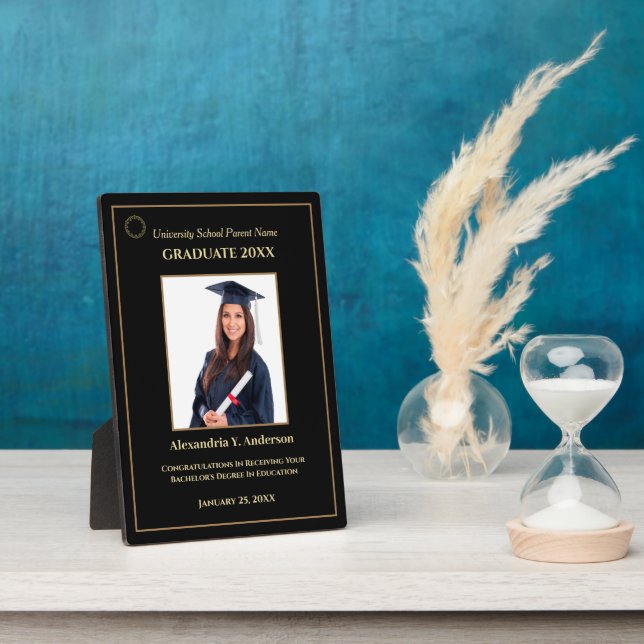 Graduate Graduation Photo Gold Logo Modern Award  Plaque (Side)