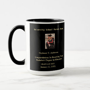 Graduate Graduation Photo Gold Logo Modern Mug