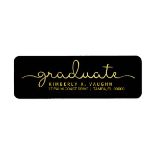 Graduate Hand Lettered Gold Foil Look Script Return Address Label