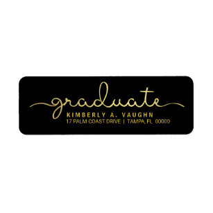 Graduate Hand Lettered Gold Foil Look Script Return Address Label