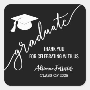 Graduate Handwritten Script Grad Hat Thank You Square Sticker