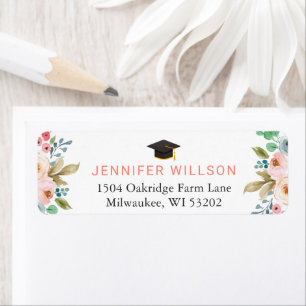 Graduate Hat Graduation Watercolor Chic Floral Return Address Label