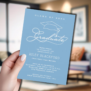 Graduate Hat Powder Blue Graduation Announcement