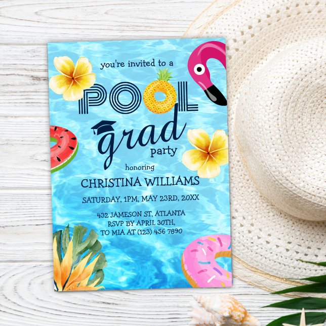 Graduate High School Senior Pool Graduation Party Invitation (Graduate High School Senior Pool Graduation Party Invitation)