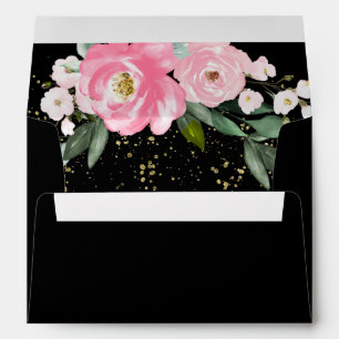 Graduate Hot Pink Floral Bouquet Elegant Black Envelope