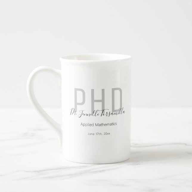 Graduate Keepsake Black Grey Name Degree PhD Bone China Mug (Left)