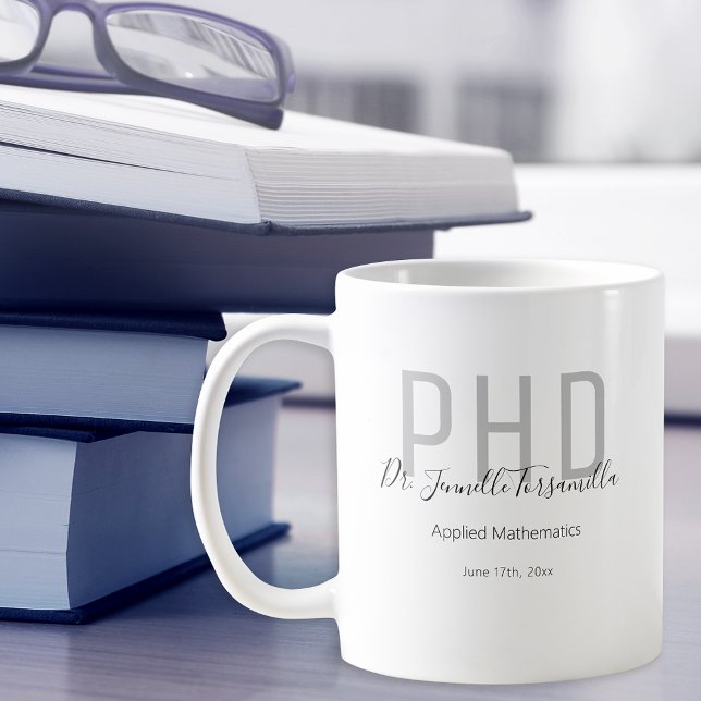 Graduate Keepsake Black Grey Name Degree PhD Coffee Mug (Creator Uploaded)