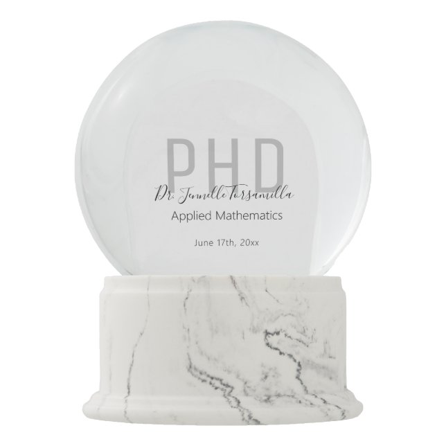 Graduate Keepsake Black Grey Name Degree PhD Snow Globe (Front)