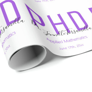 Graduate Keepsake Purple Black Name Degree PhD Wrapping Paper