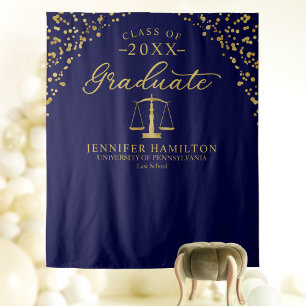 Graduate Law School Blue Gold Graduation Backdrop Tapestry
