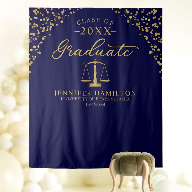 Graduate Law School Blue Gold Graduation Backdrop Tapestry (Creator Uploaded)
