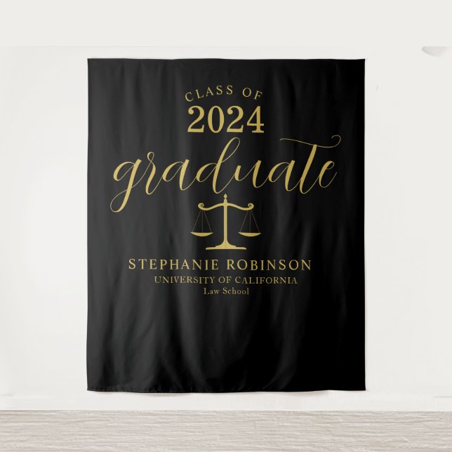 Graduate Law School Gold Black Graduation Backdrop Tapestry (Front)