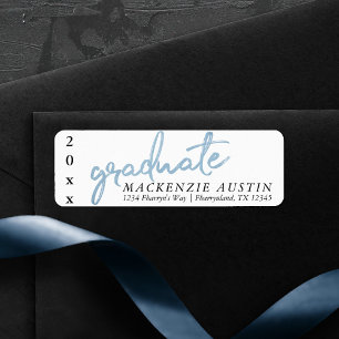 Graduate Light Blue   Brush Script Return Address Label