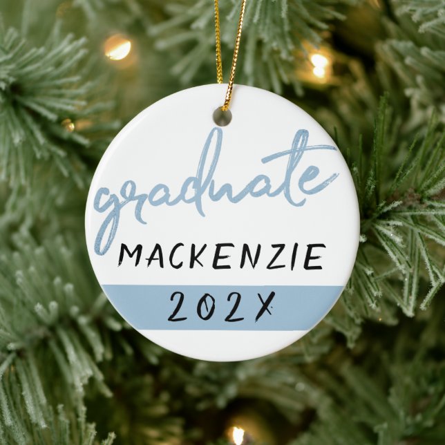 Graduate Light Blue Script | Robin Egg Brush Ceramic Ornament (Tree)