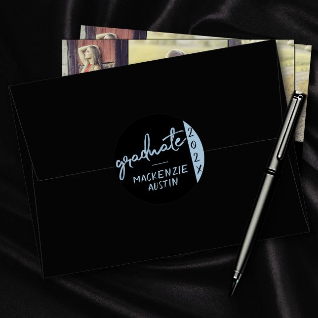 Graduate Light Blue Script | Robin Egg Brush Classic Round Sticker (Creator Uploaded)