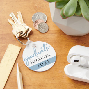 Graduate Light Blue Script   Robin Egg Brush Key Ring