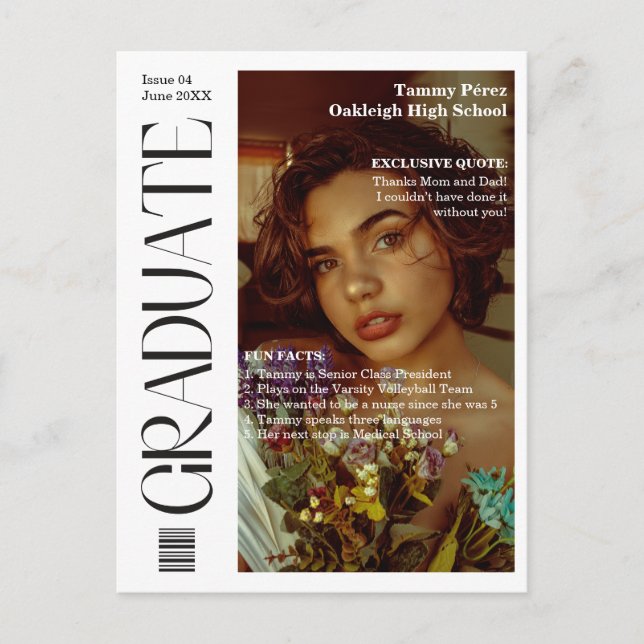Graduate Magazine Cover Photo Graduation Party Announcement Postcard (Front)
