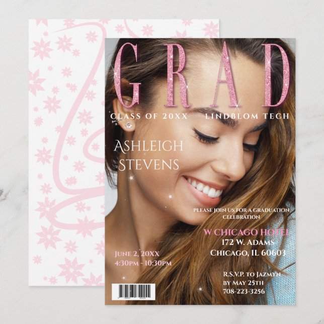 Graduate Magazine Cover Photo Graduation Party  Invitation (Front/Back)