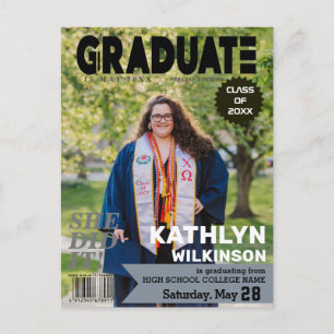 GRADUATE Magazine Cover Style Modern Photo Invitation Postcard