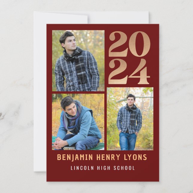 Graduate Maroon Class of 2024 Printable Invitation (Front)