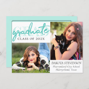 Graduate Mint Script   Light Green Brush Keepsake Invitation