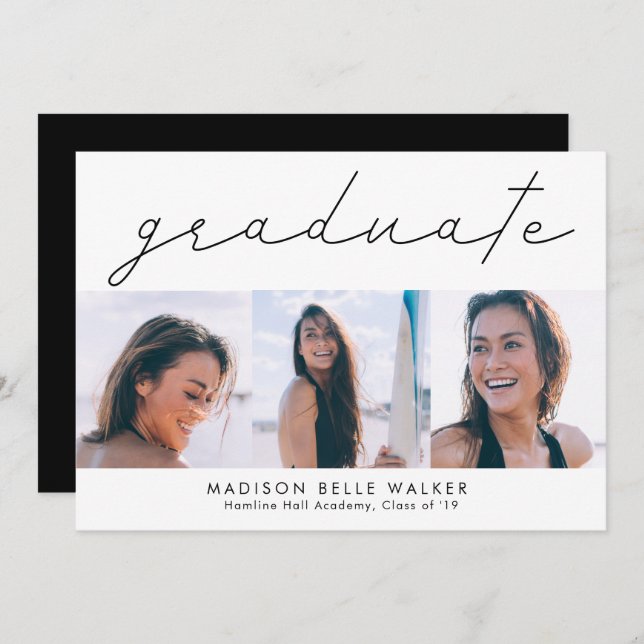Graduate Modern 3 Photo Collage Graduation Party Invitation (Front/Back)