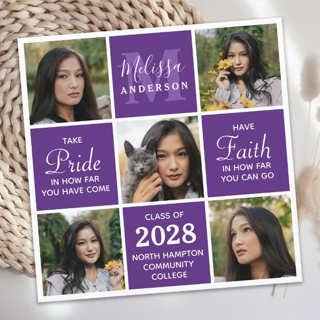 Graduate Modern 5 Photo Collage Purple Graduation  Announcement (Creator Uploaded)