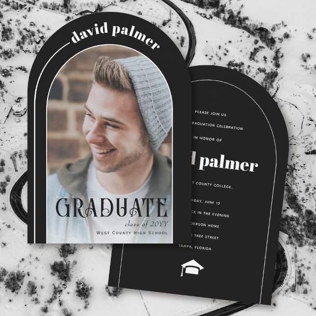 GRADUATE modern arch black graduation photo Invitation (Creator Uploaded)